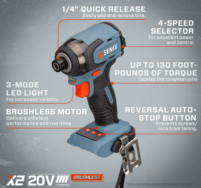 Unleash the Power of Efficiency with the Senix 20 Volt Max 1/4-Inch Brushless Impact Driver
